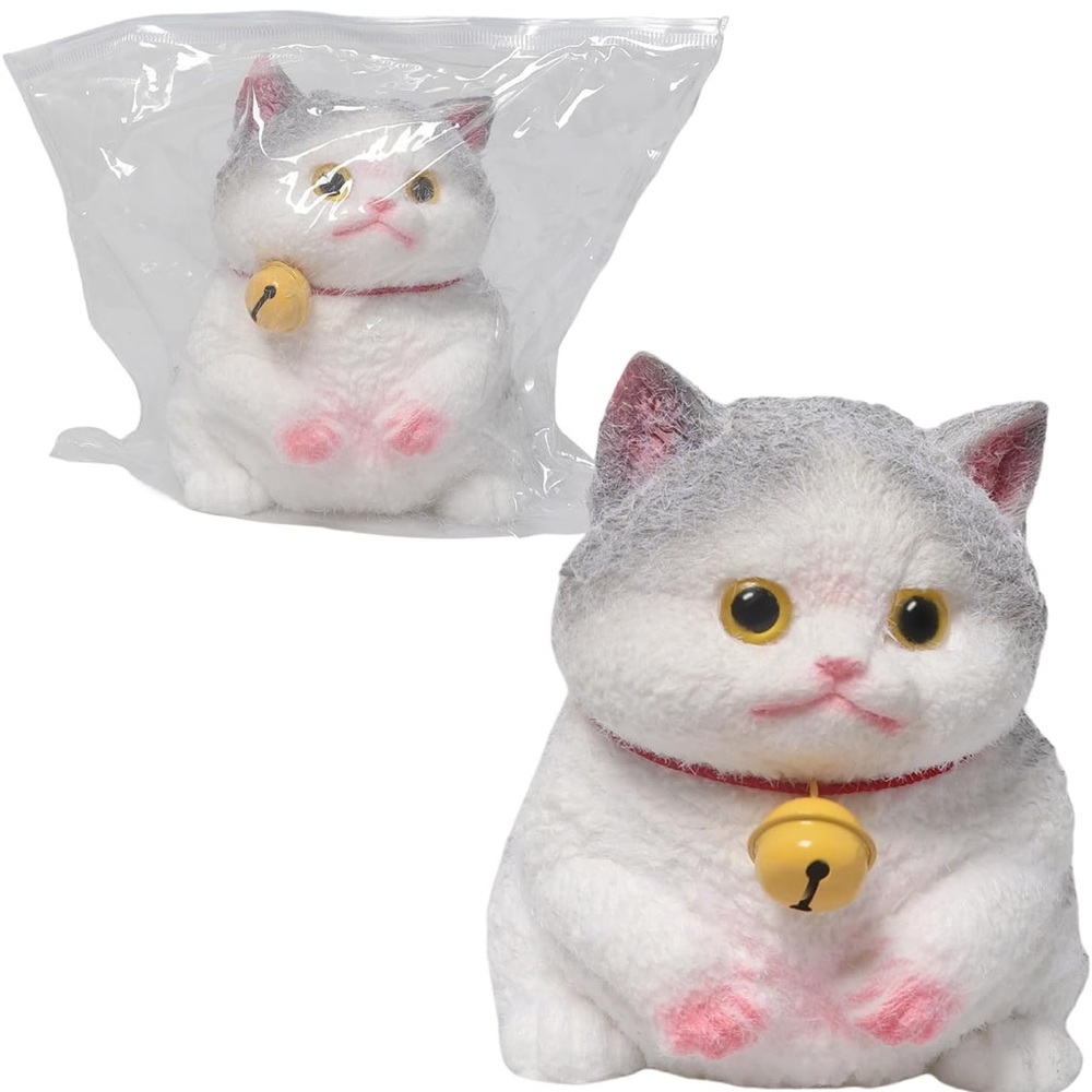 1pcs Gray Big Squishy Cat Toy, Handmade Large Cute Soft Cat Funny Squeeze Toys